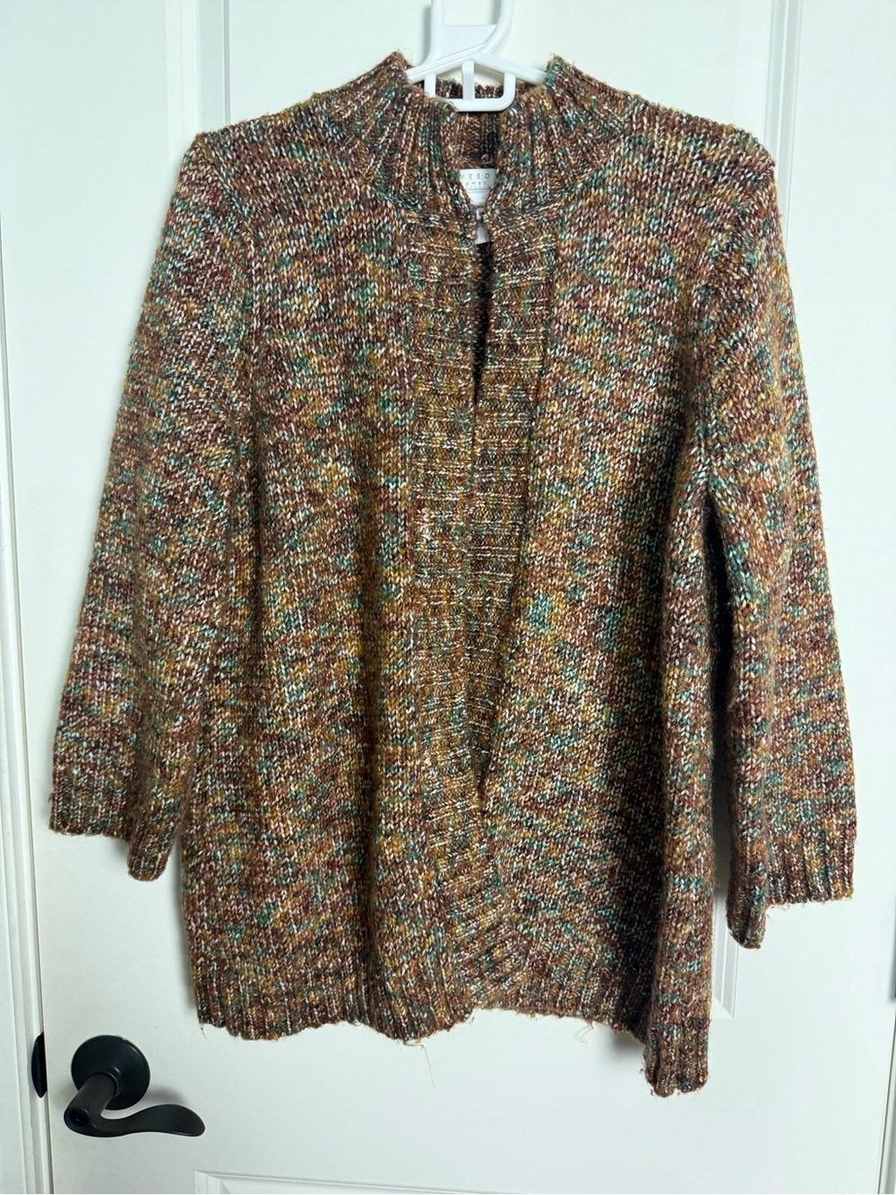 Tweeds Multicolor Brown Open-Front Knit Cardigan